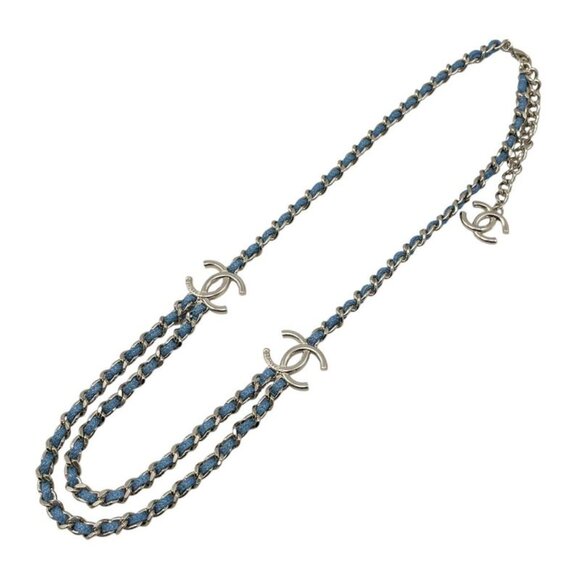 Chanel Belt CC Logo Chain Denim Blue Gold main image 4